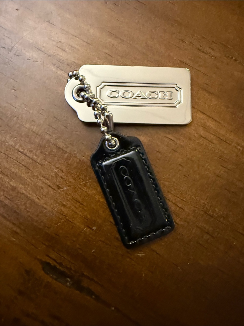 Coach Black Leather Tag Key & Silver-Tone Metal Dog Tag